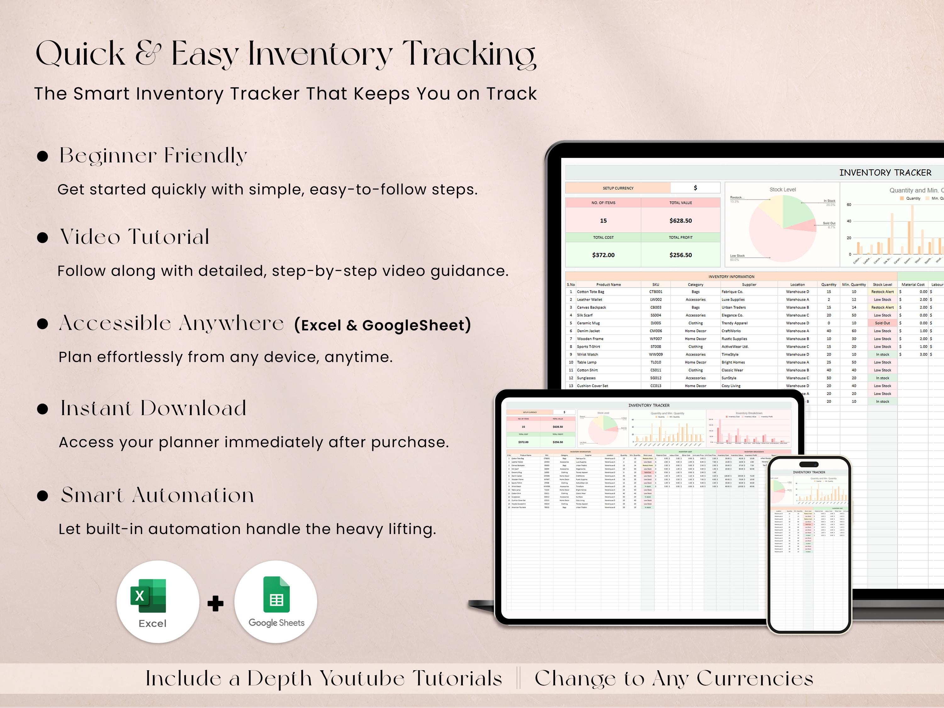 Inventory Tracker Google Sheets Excel Template Inventory Management ...