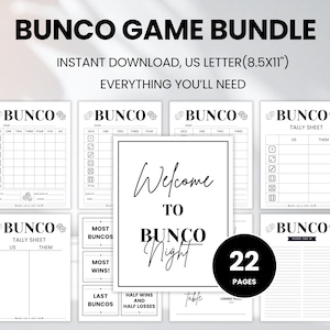 Bunco Score Cards, Printable Bunco Party Game, Bunco Score Sheet, Score Cards, Tally Sheets, Table Cards, Bunco Dice Game, Bunco Night