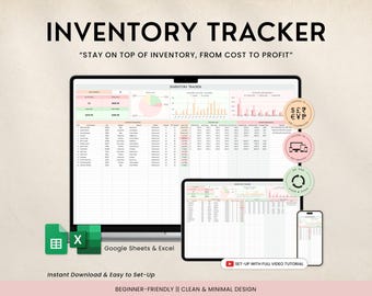 Inventory Tracker Google Sheets Excel Template Inventory Management, Stock, Reorder Alerts, Small Business Profit Tracking Inventory Log