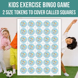 Kids Exercise Bingo, Exercise Bingo Cards, Printable Fitness Bingo Game, Kids Indoor Recess Activity, Classroom Bingo game, Instant Download