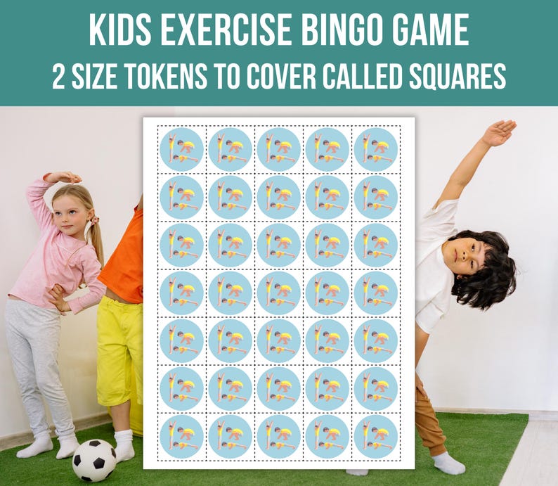 Kids Exercise Bingo, Exercise Bingo Cards, Printable Fitness Bingo Game, Kids Indoor Recess Activity, Classroom Bingo game, Instant Download