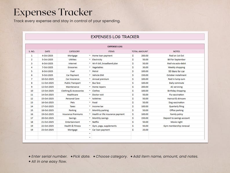 Expense Serial Income and Expense Tracker Spreadsheet for Google Sheets Excel ...