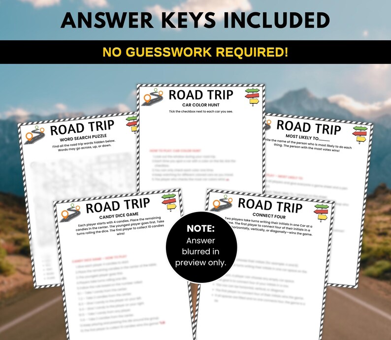 Kids Road Trip Games Printable, Family Road Trip Activities Bundle