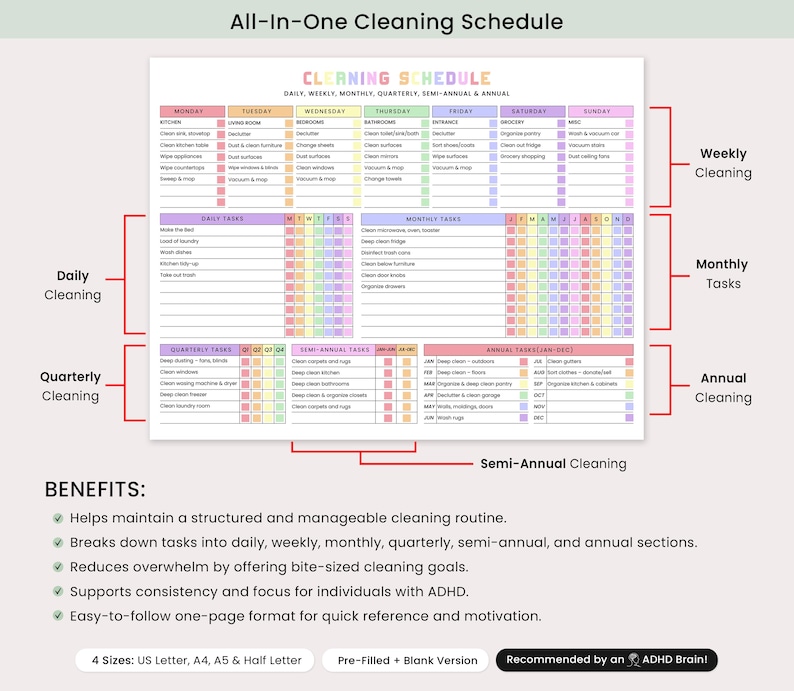 Minimalist ADHD cleaning system bundle with customizable Canva templates for stress-free home cleaning
