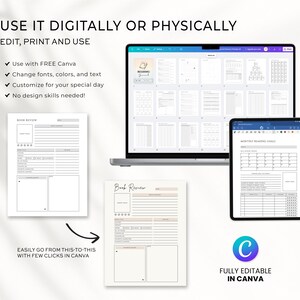 Editable Book Reading Journal,  Printable Reading Planner Bundle,  Book Trackers & Logs, Reading Challenge, Book Review Monthly Yearly, Canva Template