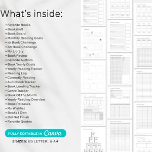 Editable Book Reading Journal,  Printable Reading Planner Bundle,  Book Trackers & Logs, Reading Challenge, Book Review Monthly Yearly, Canva Template