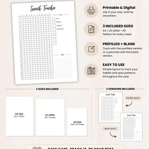 Snack Tracker, Printable Journal Page, Daily Snack Log, Eating Habit Tracker, food habit log, craving tracker, Snack Log, Instant Download