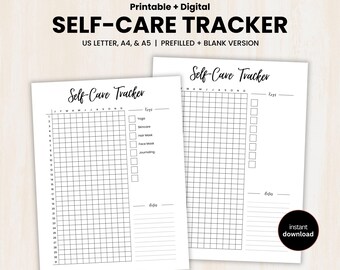 Self Care Tracker Printable, Yearly Journal Page, Daily Self Care Checklist, Self Care Log, Wellness Planner, A4/A5/Letter/PDF