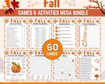 Fall Game Printable, Autumn Games, Printable Fall party Games for adults kids, Fall Games & Activities, Apple Pumpkin Games, Office Games