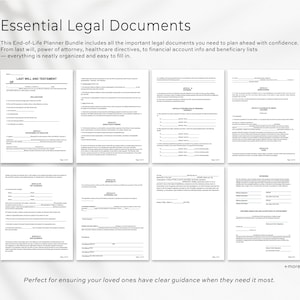 End of life organizer with medical history, emergency contacts and healthcare information tracker