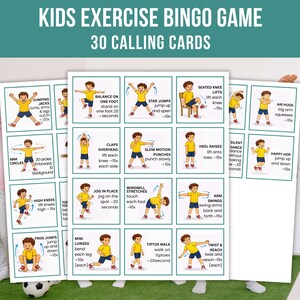 Kids Exercise Bingo, Exercise Bingo Cards, Printable Fitness Bingo Game, Kids Indoor Recess Activity, Classroom Bingo game, Instant Download
