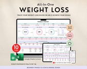 Weight Loss & Fitness Tracker Spreadsheet for Google Sheets Excel, Calorie Tracker, Meal Planner, Habit Tracker, Digital Workout Planner