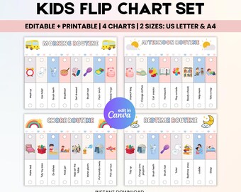 Routine-flipover, ochtendroutine, routine voor het slapengaan, kinder-routine, tabel dagelijkse routine, dagelijkse routine, flip-over, bewerkbare routine-flipover