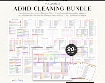 Adhd cleaning planner bundle, adhd cleaning schedule, adhd cleaning checklist, adhd cleaning chore chart, editable Adhd cleaning list, Canva