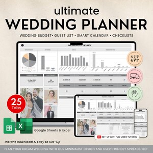 Wedding Planner Spreadsheet, Wedding Budget Tracker, Wedding Planning Timeline Checklist, Guest List Tracker, Wedding Itinerary Seating Plan