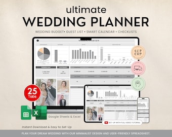 Hochzeitsplaner Tabelle, Hochzeitsbudget Tracker, Hochzeitsplanung Timeline Checkliste, Gästeliste Tracker, Sitzplan für die Hochzeitsplanung