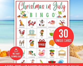 Christmas in July Bingo, Printable Christmas Bingo, Christmas Bingo Cards, Christmas Bingo Game, Christmas Party Games, Holiday Bingo