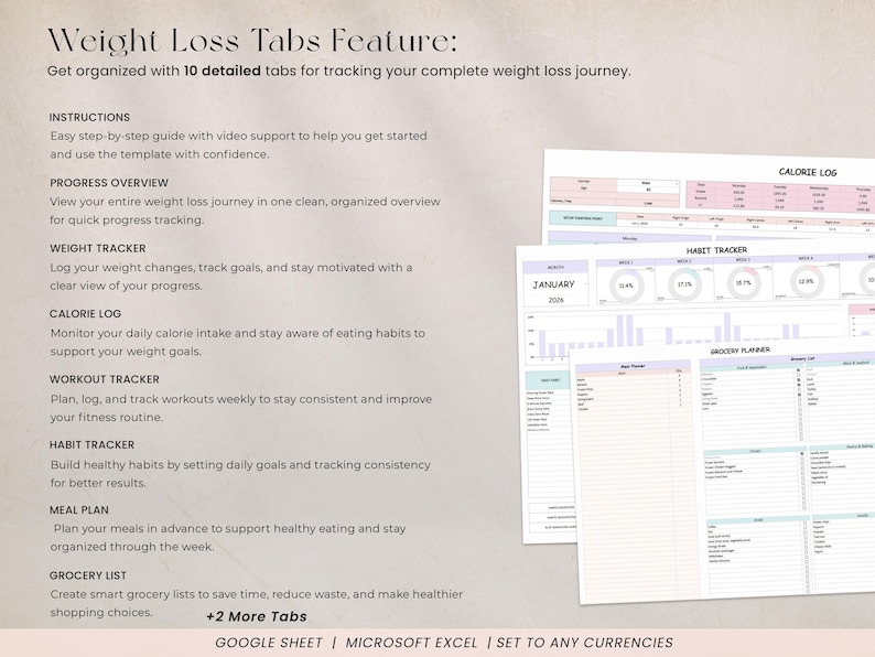 Digital Fitness Planner for Excel and Google Sheets
Achieve your fitness goals with this Digital Fitness Planner. Designed for Excel and Google Sheets, it includes habit tracking, workout logging, and calorie management. Great for personal trainers, fitness enthusiasts, or anyone wanting a clean, editable spreadsheet for their fitness journey.