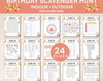 Birthday Scavenger Hunt for Kids, Birthday indoor outdoor hunt, Printable Birthday Treasure Hunt, Kids Birthday Party Activity,Birthday Game