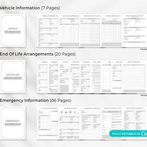 Estate planning binder printable with financial records, insurance information and asset tracking pages