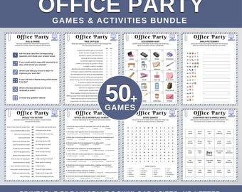 Bundel met afdrukbare kantoorspellen, 50 teambuildingactiviteiten, kantoortrivia, personeelsijsbreker, kennismakingsspellen, pdf-download