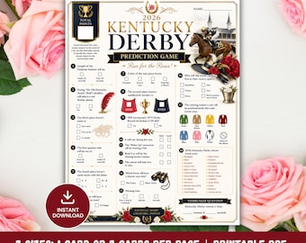 Gioco di pronostici per il Kentucky Derby 2026, giochi per feste a tema corse di cavalli, divise da fantino del 152° Derby, download immediato e stampabile (PDF)