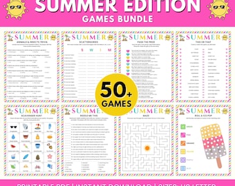 Summer Games Bundle, Printable Summer Activities, Summer Party Games, Kids Summer Birthday Games, Summer Trivia Game for Kids & Adults