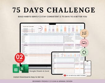 75 Challenge Spreadsheet Fitness Tracker Vorlage 75 Einfache Challenge Täglicher Habit Tracker Gesundheit & Wellness Planer 75 Tage Googlesheets Excel