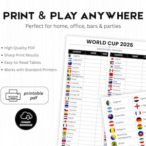 World Cup 2026 Sweepstake Kit Printable, Soccer Pool Game, Office Party Game, Watch Party Kit, Instant Download PDF