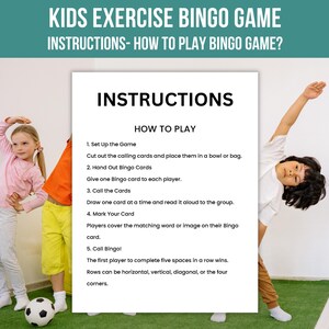 Kids Exercise Bingo, Exercise Bingo Cards, Printable Fitness Bingo Game, Kids Indoor Recess Activity, Classroom Bingo game, Instant Download