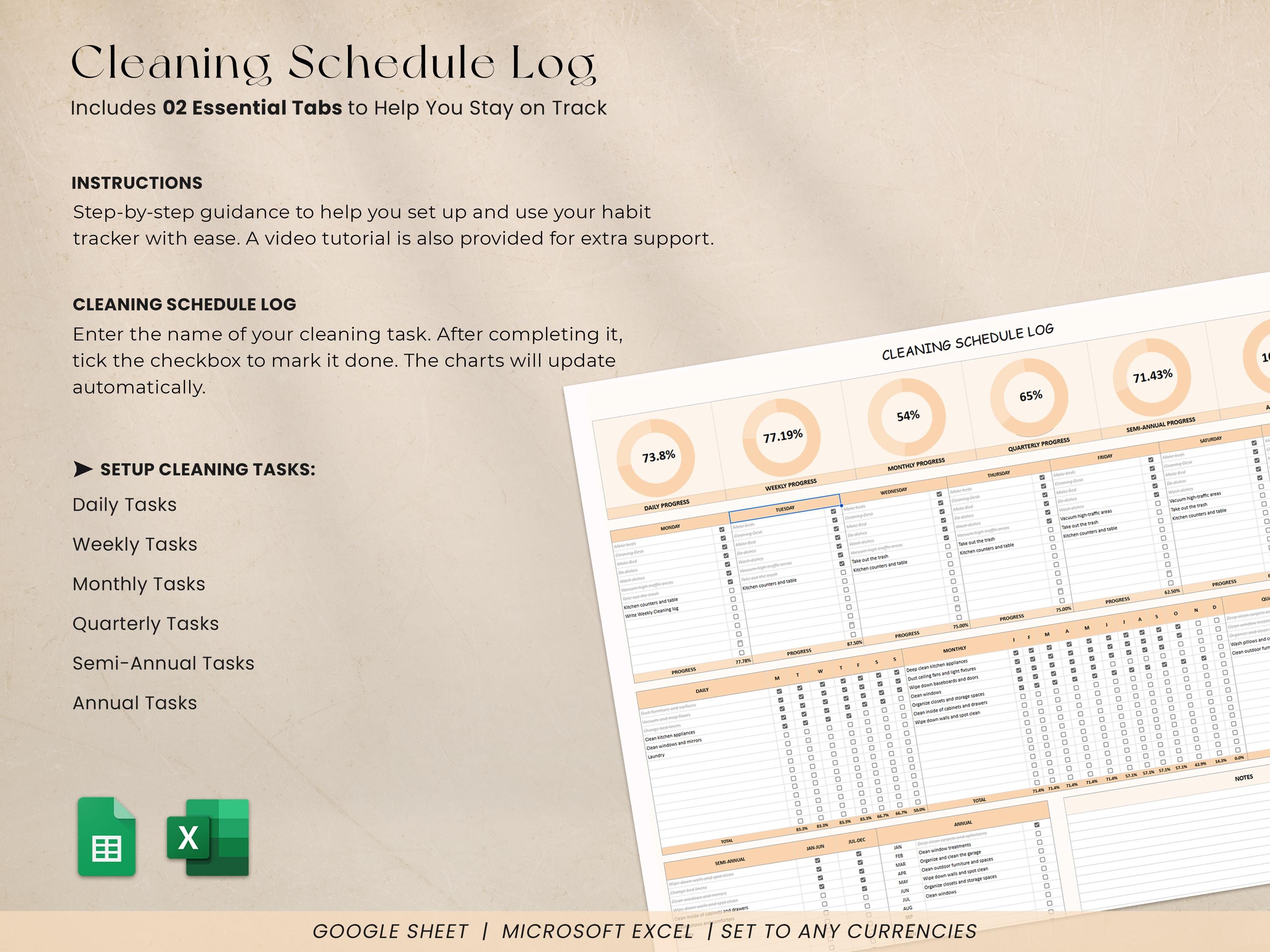 Cleaning Checklist Spreadsheet Template for Google Sheets & Excel ...