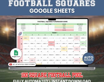 Fußball Quadrate Vorlage, 100 Quadrat Pool, Office Fundraiser Spiel (Digitaler Download)