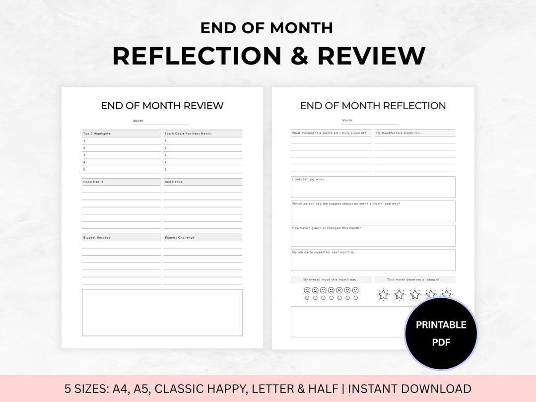 Monthy Reflections PRINTABLE Monthly Reflection, End of Month Reflection, End of Month ...
