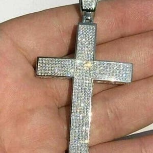 Round Cut 2.00CT Lab-Created Diamond Bold Cross Pendant 14k White Gold Plated Over 925 Silver, Classy Style Cross Men&#39;s Women&#39;s Pendant