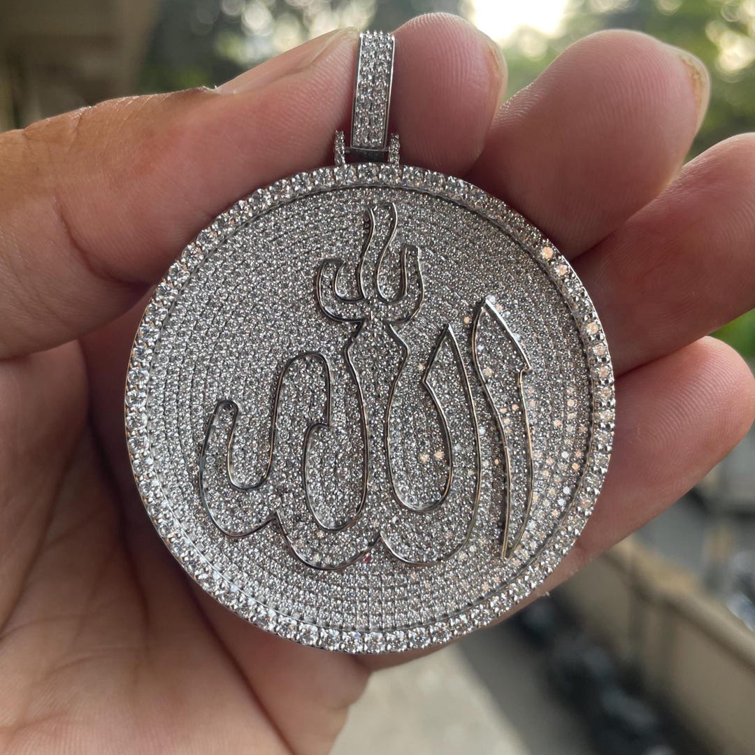 D/VVS1 Moissanite Diamond Men's Custom Allah Islamic Religious Pendant ...