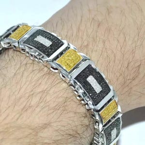 12Ct Round Cut Lab-Created Yellow & Black Diamond Men&#39;s Tennis Bracelet 14K White Gold Finish Over 925 Silver Wedding Bold Men&#39;s Bracelet