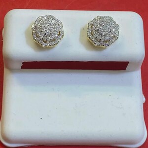 1Ct Round Cut Real Moissanite Men's Cluster Stud Earrings Yellow Gold Plated