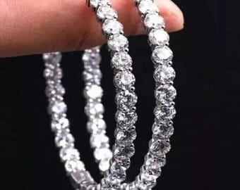4.00Ct Round Cut Real Moissanite Diamond Long Hoop Earrings 14K White Gold Plated, Trendy Fancy Wedding Women&#39;s Earrings, Gift For Her/Mom