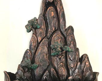 Bronze Effect Mountain Island Front and  Backflow Incense Burner