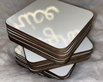 DIY 8 Plain White coasters - heat resistant for Printing, Painting, Engraving and more!