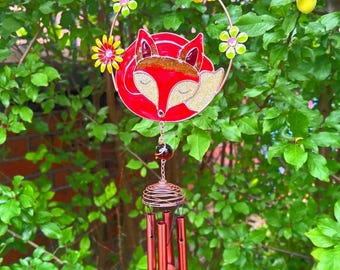 Sleepy Fox Wind Chime: Bronze Finish, Floral Accents