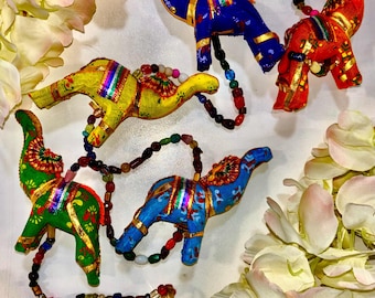 Five Elephant Good Luck Hanging Layered Bell Indian Style Charms