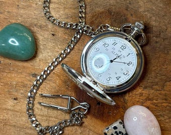 WOODFORD 'Usher' Engraved Chrome/Pewter Quartz Full Hunter Pocket Watch *SO4