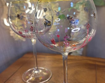 Busy Bees Floral Gin Glass  X2 GLASSES