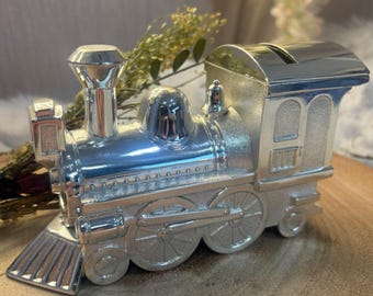 Silver Train Money Box • Baby Keepsake Gift • Christening Present • Nursery Decor • Train Moneybank