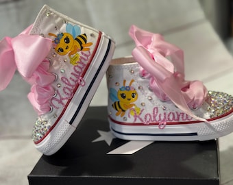 Bumblebee Theme Sneakers, Bee Bling Baby Shoes, Custom Chucks
