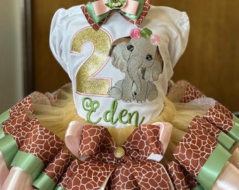 Elephant theme Birthday Tutu Outfit, Safari Tutu Set, Elephant Safari Birthday Dress
