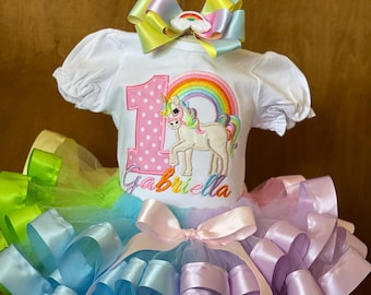Pastel Unicorn theme Birthday Tutu Outfit, Pastel Rainbow Tutu Set, Pastel Unicorn Rainbow Birthday Dress
