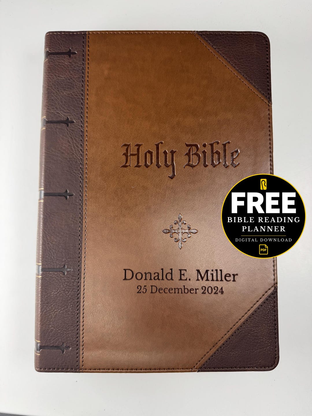 Personalized Two Tone Half-bound Design Brown Faux Leather Giant Print ...