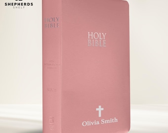 Personalized Pink Faux Leather NIV Bible, Small Print New International Bible Custom Silver Foil Imprint Cover, Thin Bible Confirmation Gift